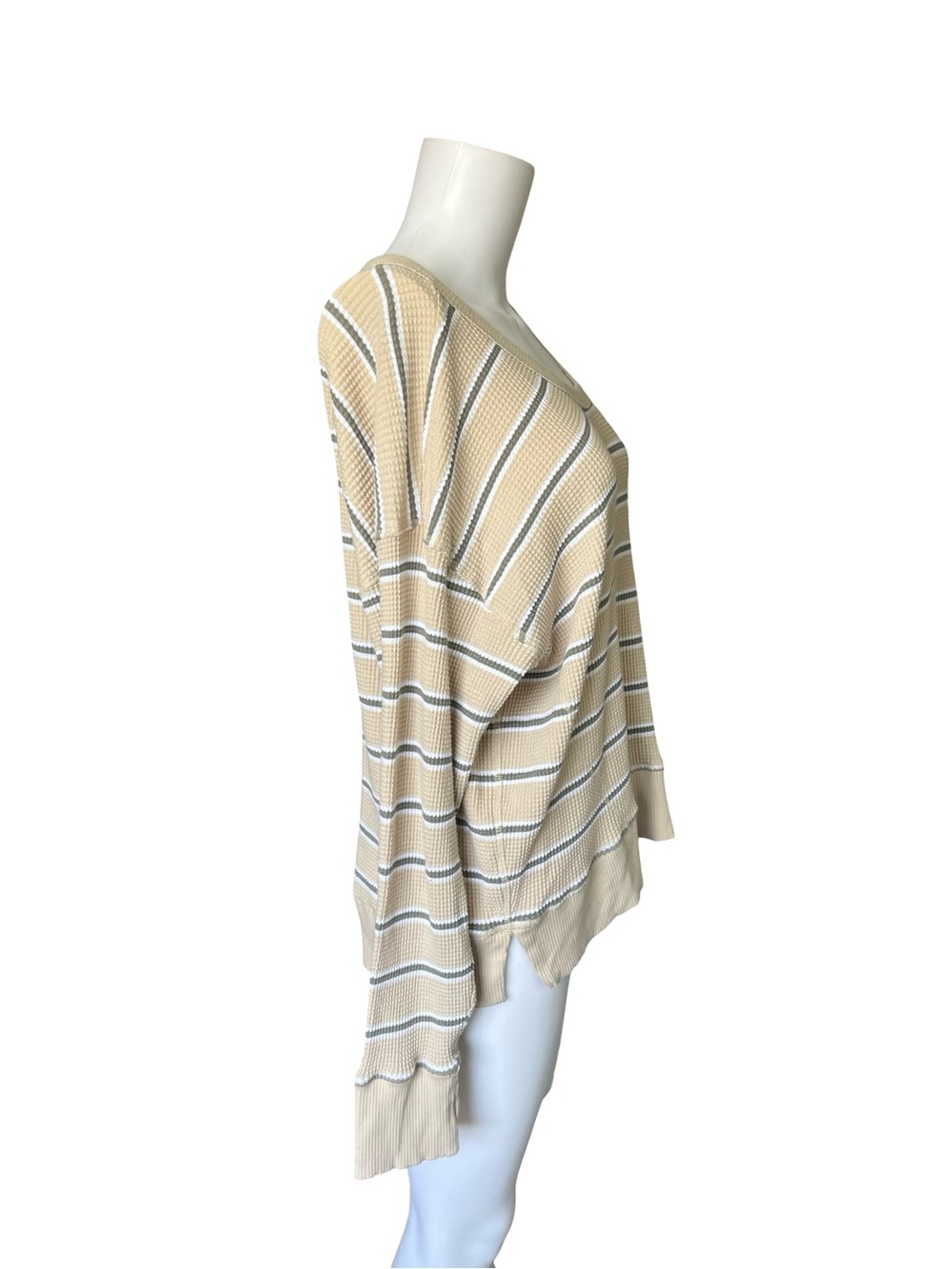 Offline by Aerie Waffle Knit Pullover Striped Tan Green Oversized Size Small - Picture 4 of 8